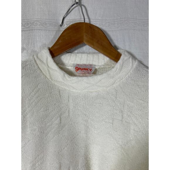 Vintage Sweater Small White Textured Knit Crew Neck USA Made Spunky Acrylic - Picture 5 of 10